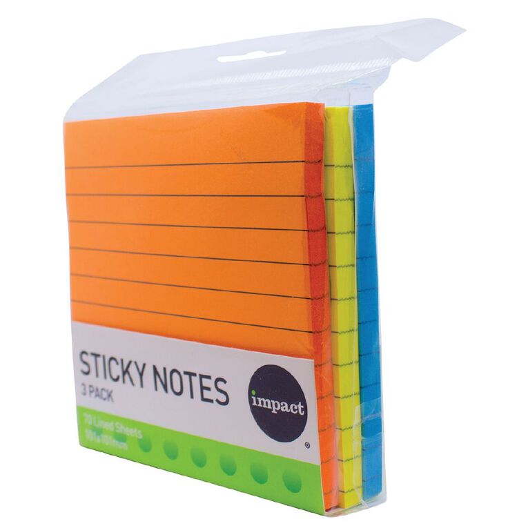 WS Sticky Notes Lined 101mm x 101mm 70 Sheets 3 Pack Multi-Coloured, , hi-res