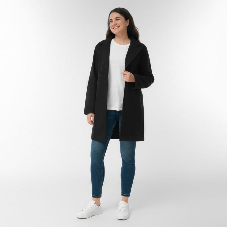 H&H Women's Soft Touch Button Midi Coat, Black, hi-res
