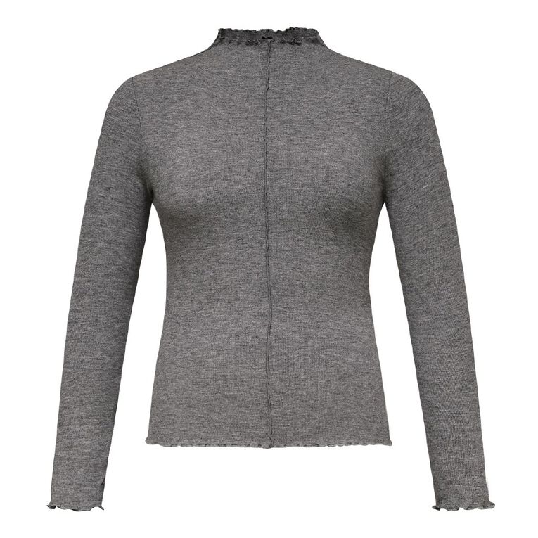 H&H Women's Long Sleeve Fine Rib Seam Detail Top, Brown Light, hi-res
