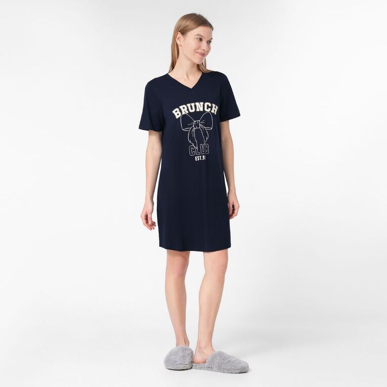 H&H Women's V Neck Nightie, Blue Dark, hi-res