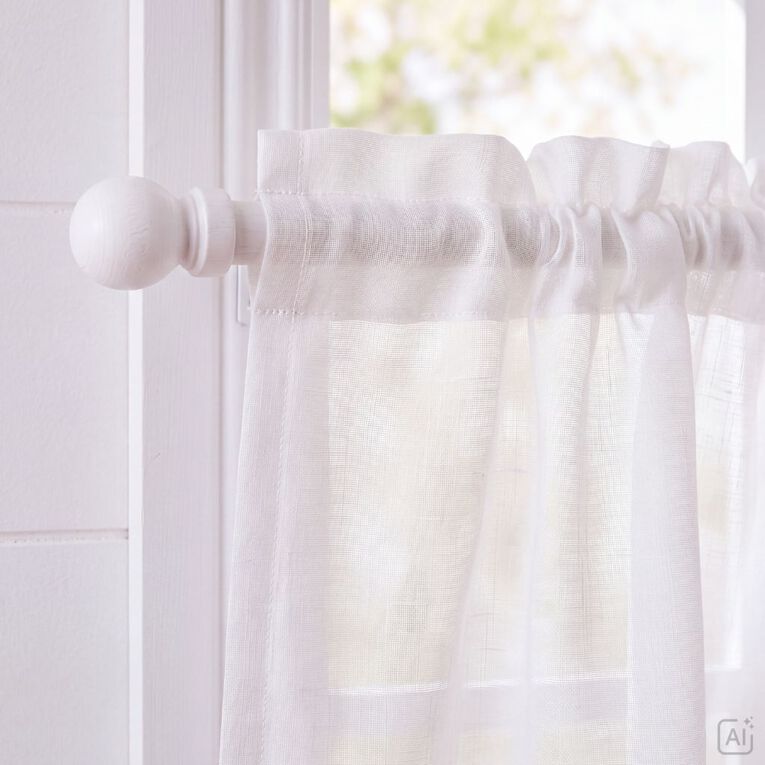 Living & Co Sheer Cafe Curtains 200cm x 30cm + 200cm x 60cm White, , hi-res