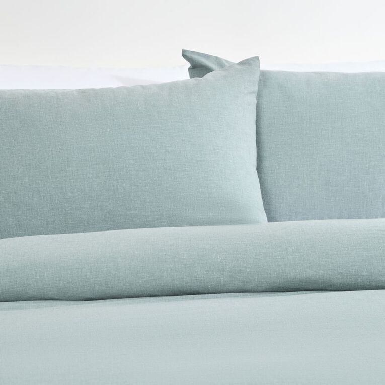 Living & Co Chambray Cotton Rich Duvet Cover Set Green Queen, Green, hi-res