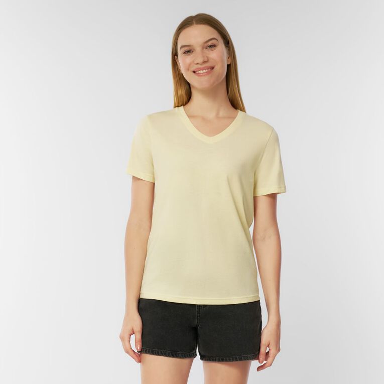 H&H Women's Short Sleeve Cotton V-Neck Tee, Yellow Light, hi-res