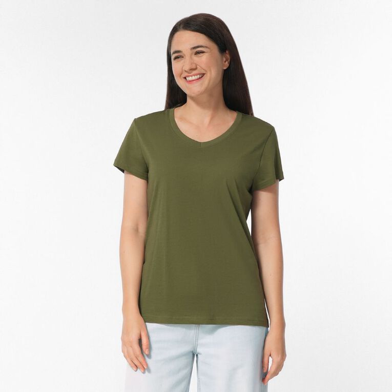 H&H Women's Short Sleeve V-Neck Tee, Green Mid, hi-res