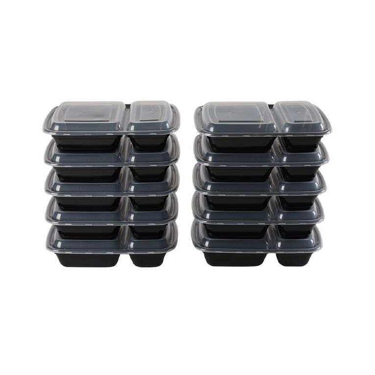 Living & Co 10 Pack Divided Meal Prep Black, , hi-res