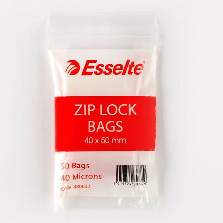 Esselte Zip Lock Bags 40mm x 50mm 50 Pack Clear, , hi-res