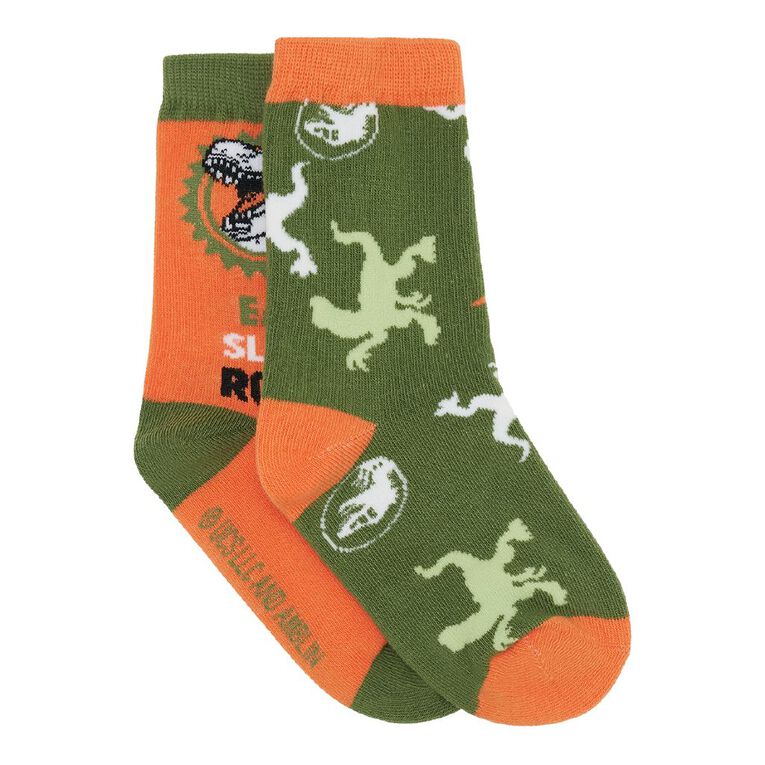 Jurassic 2 Pack Crew Socks, Green, hi-res