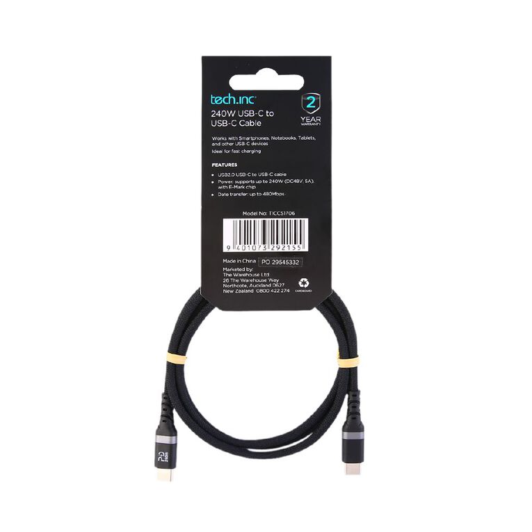 Tech.Inc 2.0 1M 240W USB-C To USB-C Cable TICCS1706, , hi-res