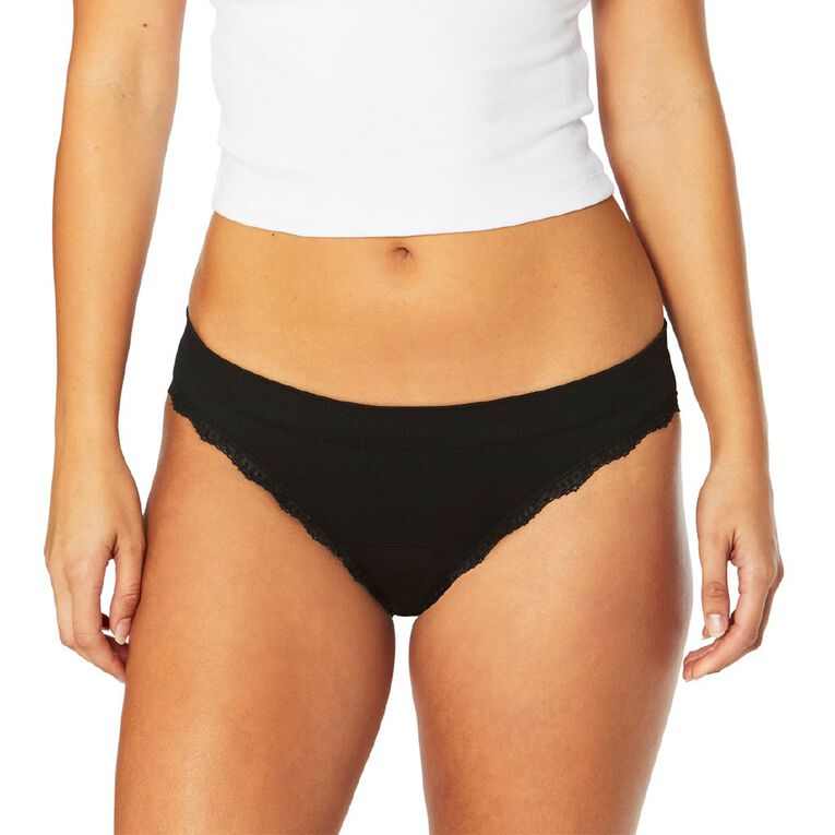 Love Luna Women's Period Rib Bikini Briefs, Black, hi-res