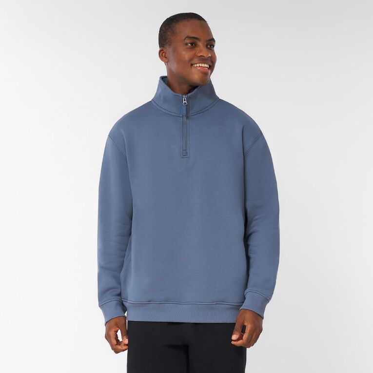 H&H Men's QTR Zip Heavyweight Sweat, Blue Mid, hi-res