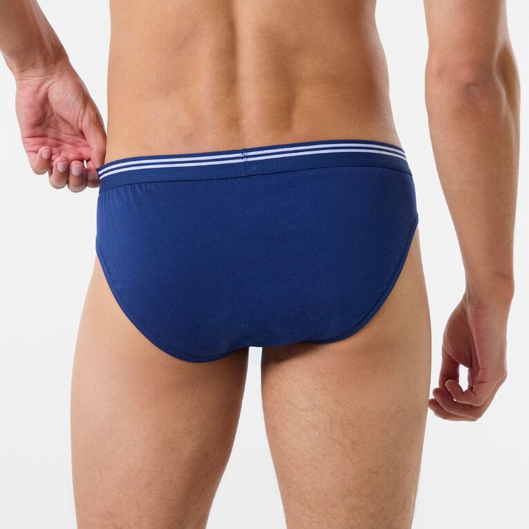 H&H Men's Attached Elastic Plain Briefs 5 Pack, Blue/Grey, hi-res