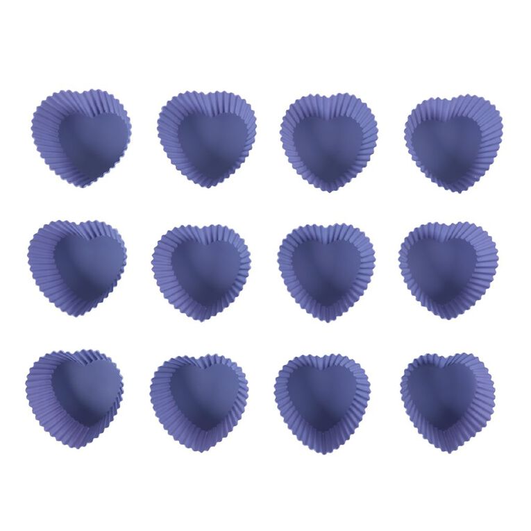 Living & Co Silicone Baking Cups Round Heart Purple Mid 12 Piece, , hi-res