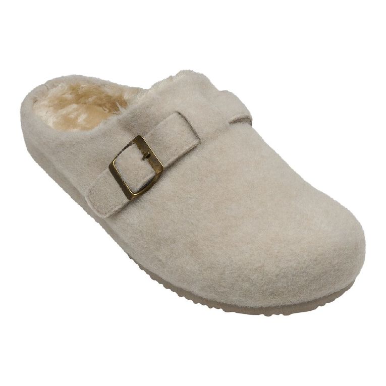 H&H Women's Felt Clog Scuff Slippers, Cream, hi-res