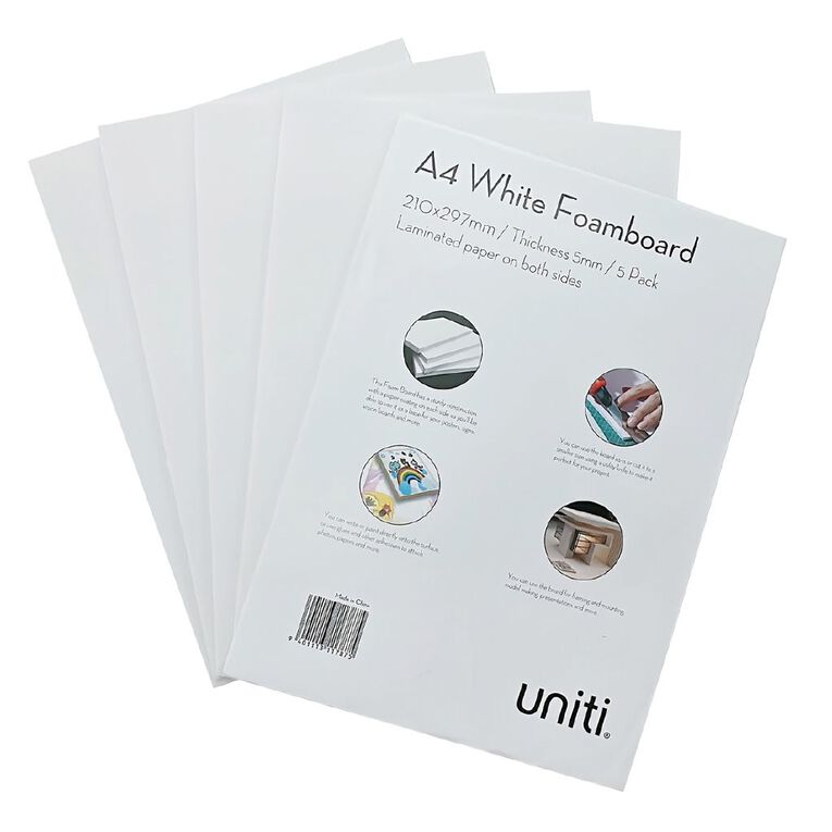 Uniti Foamboard 5mm A4 5 Pack, , hi-res
