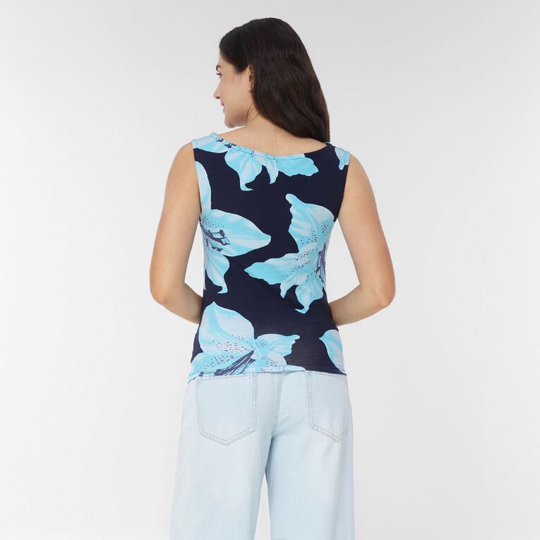 H&H Women's Contour Print Boat Neck Top, Blue Dark, hi-res