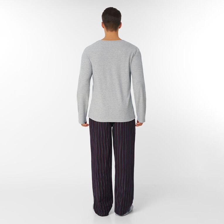 H&H Men's Waffle and Flanelette Pyjama Set, Blue Dark, hi-res