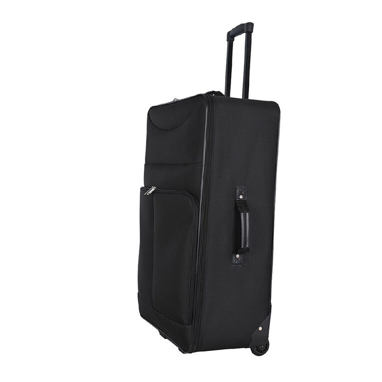Living & Co 75cm Recycled Soft Checked Suitcase 2 Wheel Black, Black, hi-res