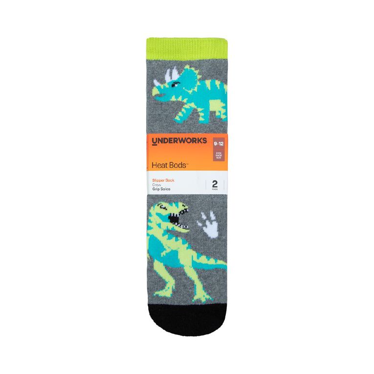 Underworks Boys' Textured Crew Socks 2 Pack, Green, hi-res