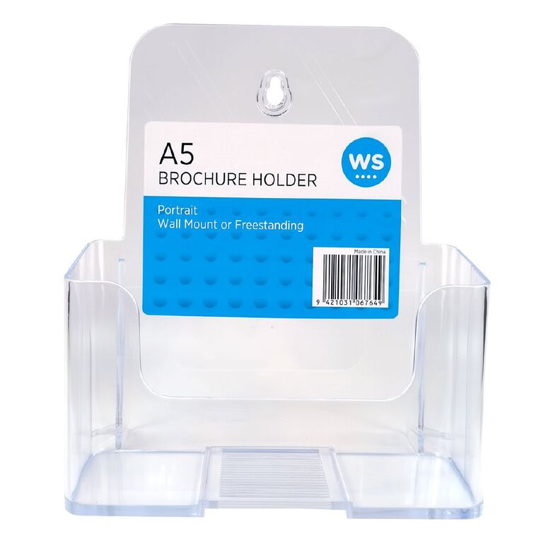 WS Brochure Holder Wall Mount Portrait Single Pocket Clear A5, , hi-res