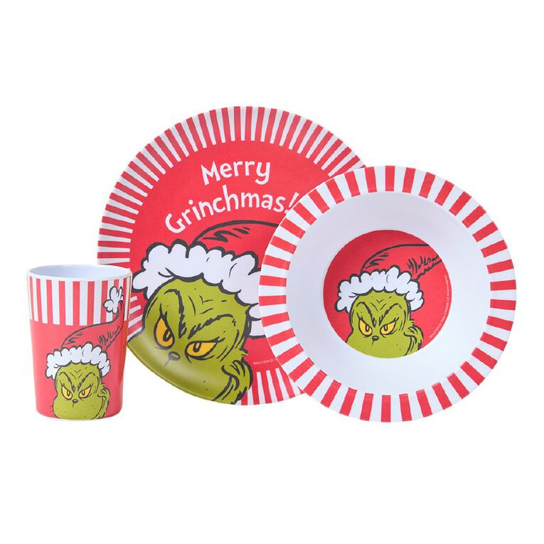 Grinch Merry Grinchmas Melamine Kids Dining 3 Piece Set Red, , hi-res