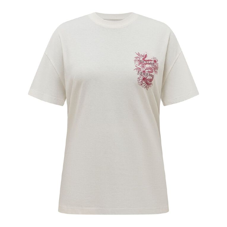 H&H Women's Short Sleeve Boyfriend Graphic Tee, Cream WILD, hi-res