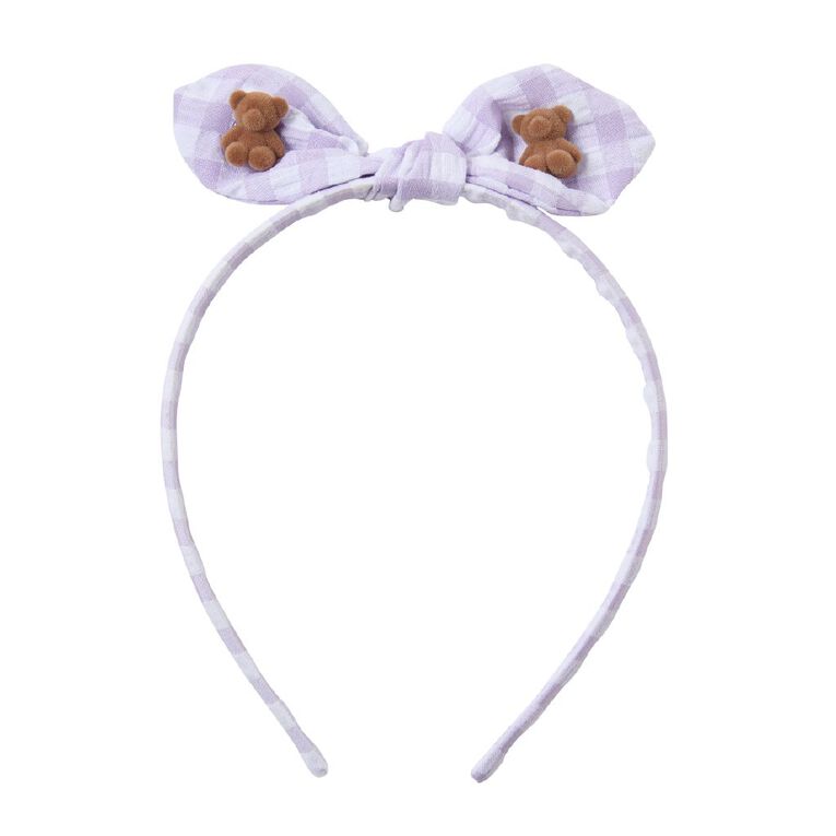 Poppi Bow Headband Gingham Purple Purple Mid, , hi-res