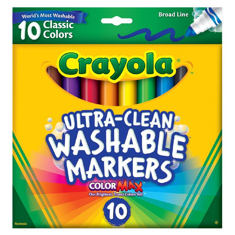 Crayola Ultra Clean Washable Markers Multi-Coloured 10 Pack, , hi-res