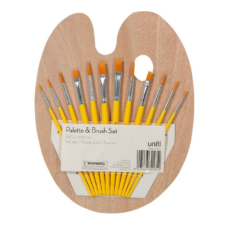 Uniti Wooden Palette & Brush Set 12 Pack Natural, , hi-res