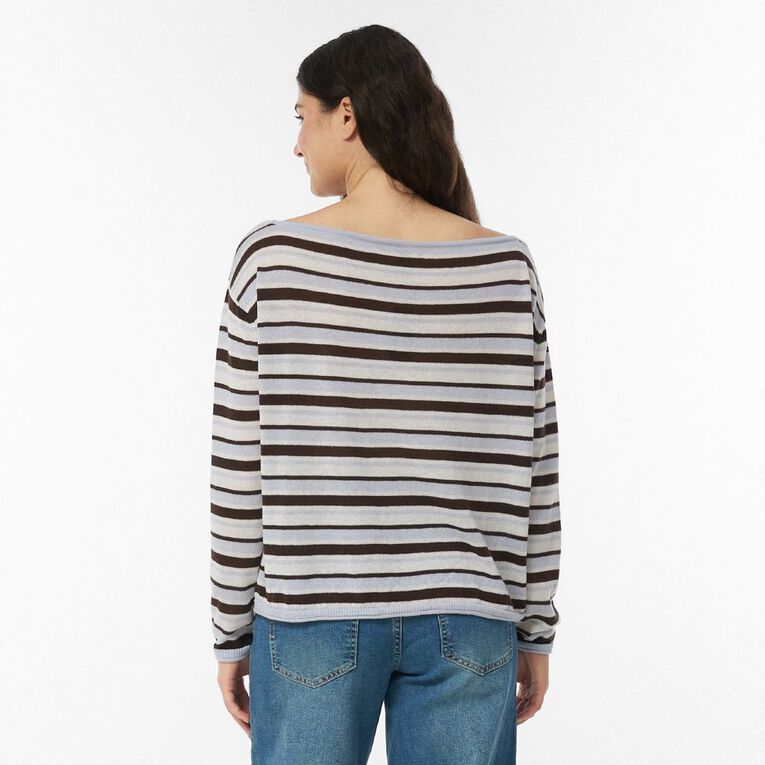 H&H Women's Off Shoulder Long Sleeve Knit, Blue Mid, hi-res