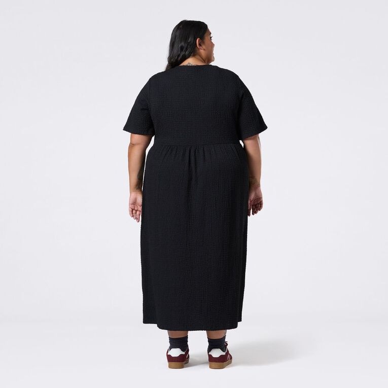 H&H Curve Women's Short Sleeve Popcorn Midi Dress, Black, hi-res