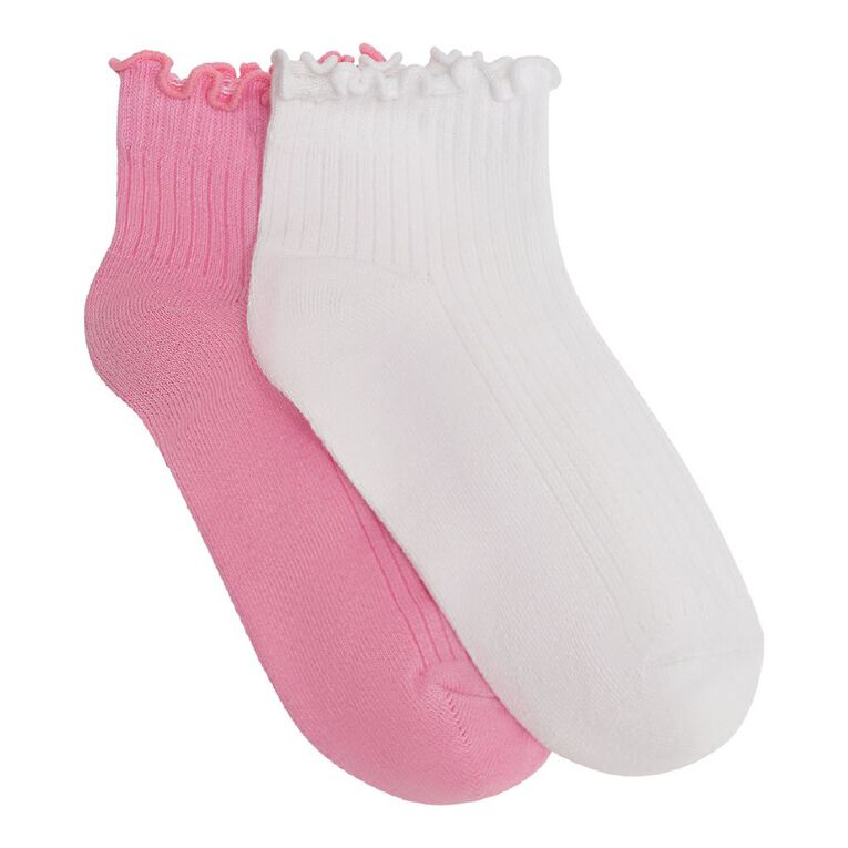 H&H Girls' Ribbed Liner Socks 2 Pack, Multi-Coloured, hi-res