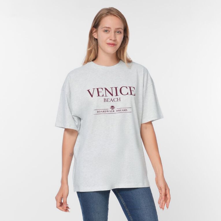 H&H Women's Oversized Boyfriend Graphic Tee, Silver Grey, hi-res