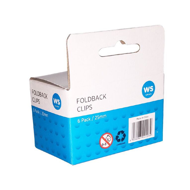 WS Foldback Clips 25mm 6 Pack Colour Assorted, , hi-res