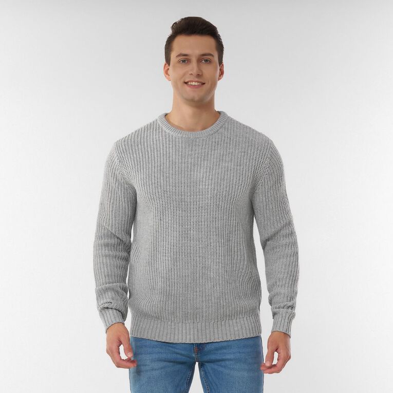 H&H Men's Crewneck Fisherman Rib Pullover, Grey Marle, hi-res