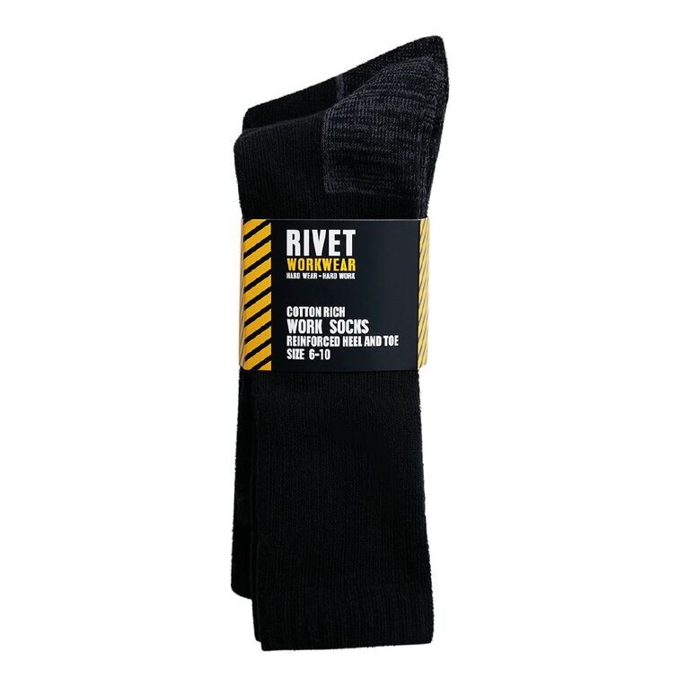 Rivet Men's Cotton Rich Work Socks 5 Pack, Black, hi-res