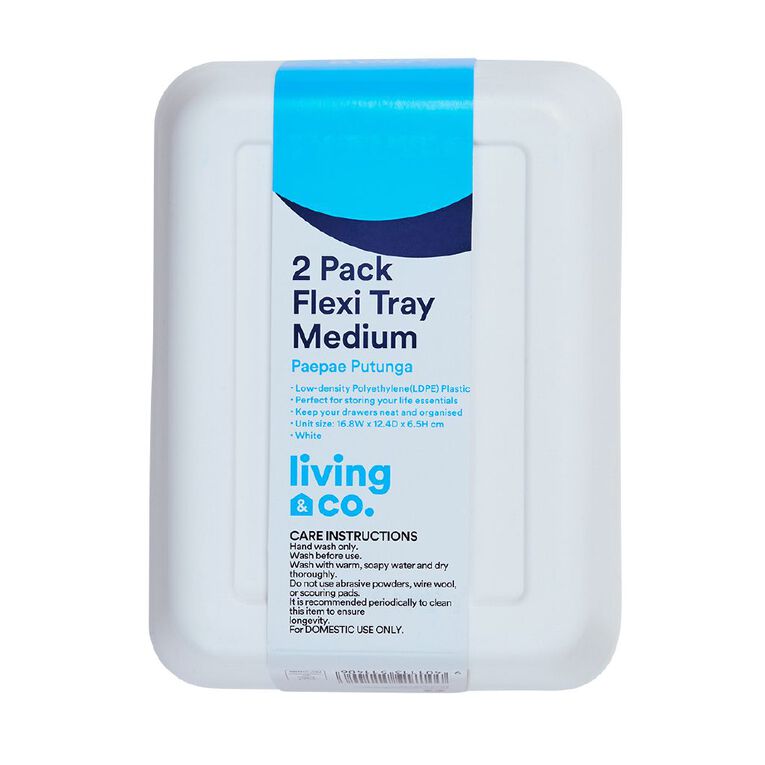 Living & Co 2 Pack Medium Flexi Tray White, , hi-res