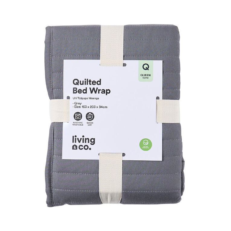 Living & Co Valance Quilted Bed Wrap Grey Queen, , hi-res