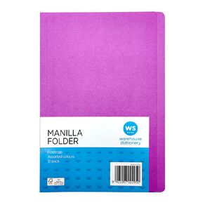 WS Manilla Folders Foolscap Multi-Coloured 12 Pack