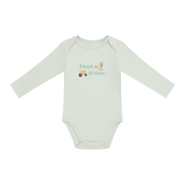 Young Original Babys' Long Sleeve Printed Bodysuit 3 Pack, Green Light, hi-res