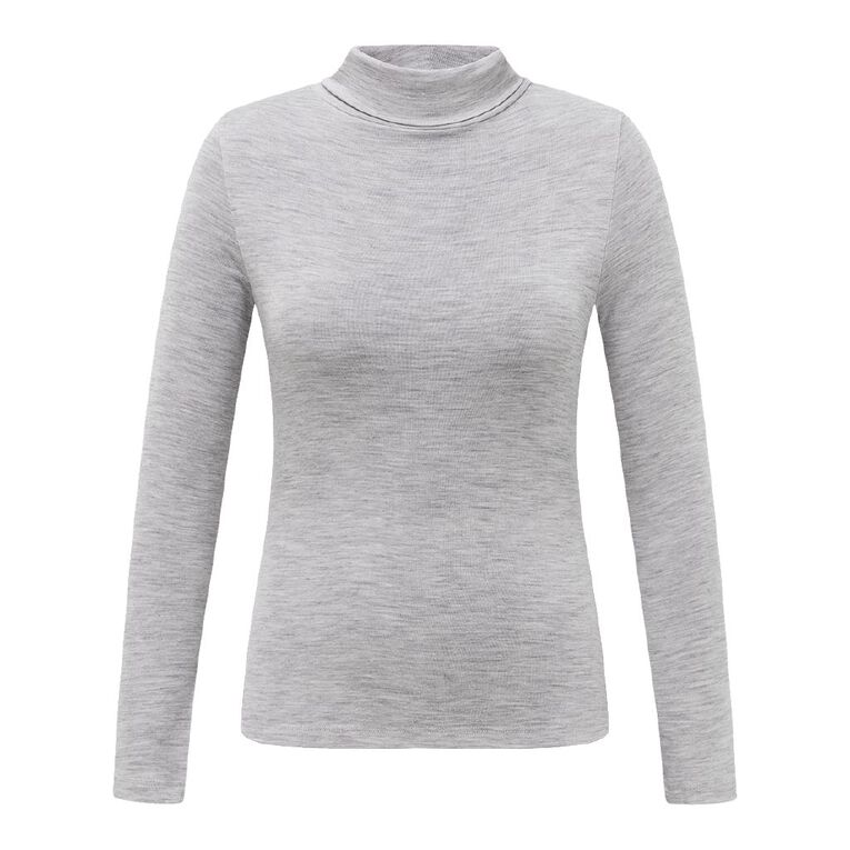H&H Women's Merino Blend Roll Neck Top, Grey Light, hi-res