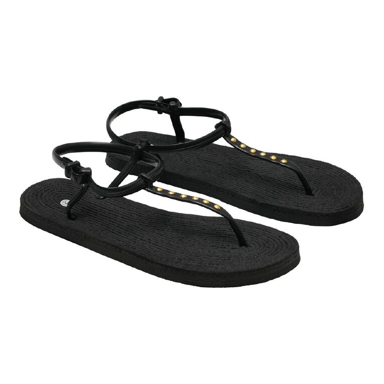 H&H Women's Giselle T-Bar Jandals, Black, hi-res