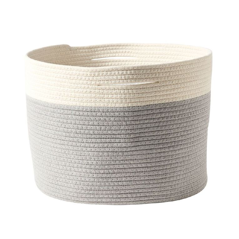Living & Co Cotton Blend Hamper Grey/White 30cm, , hi-res