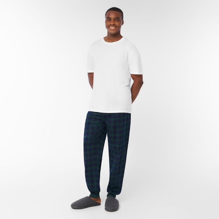 H&H Men's Flanelette Cuffed Pyjama Pants, Green Dark, hi-res
