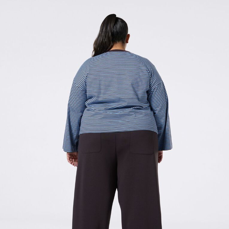 H&H Curve Women's Long Sleeve Boxy Stripe Tee, Blue Light, hi-res