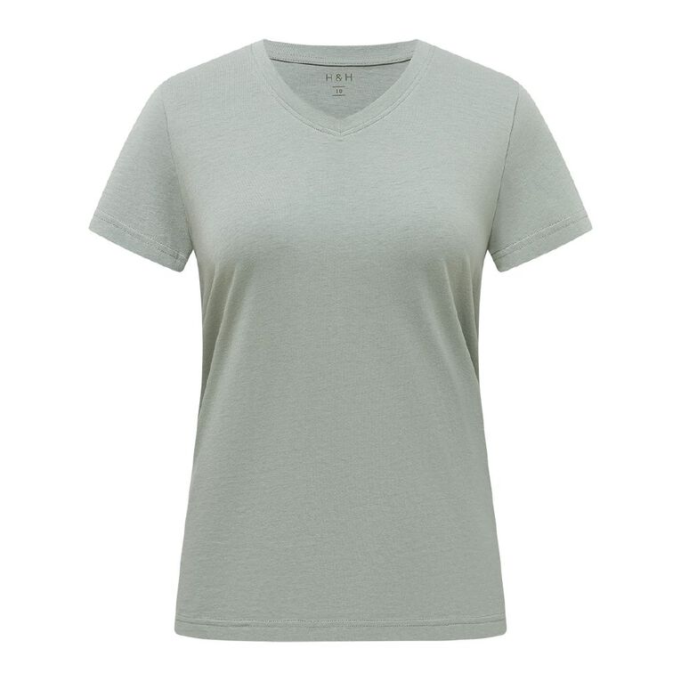 H&H Women's Short Sleeve V-Neck Tee, Green Light, hi-res