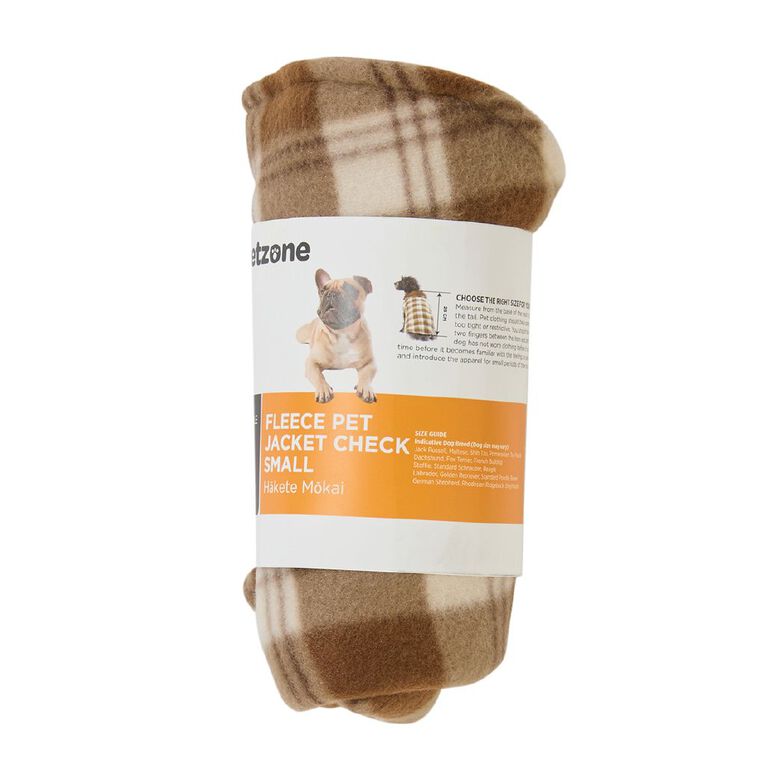 Petzone Fleece Pet Jacket Check Brown Mid Small, , hi-res