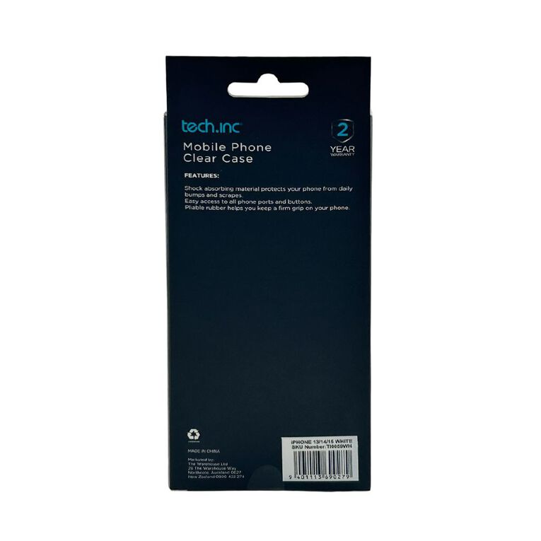 Tech.Inc Clear Phone Case For iPhone 13/14/15 TI0059WH White, , hi-res
