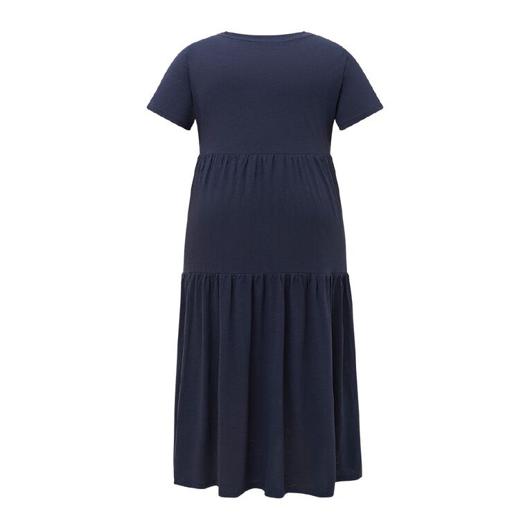 H&H Curve Women's Short Sleeve Slub Tier Midi Dress, Navy, hi-res