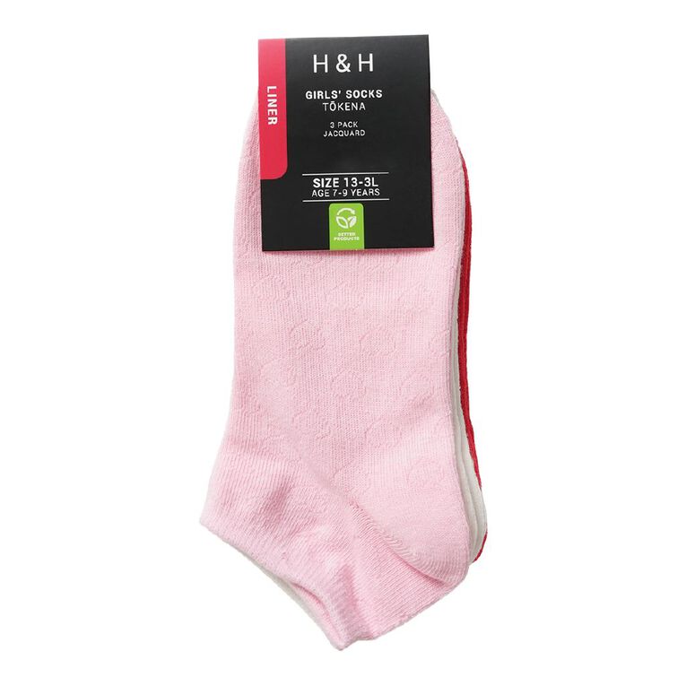 H&H Girls' Motif Liner Socks 3 Pack, Pink, hi-res
