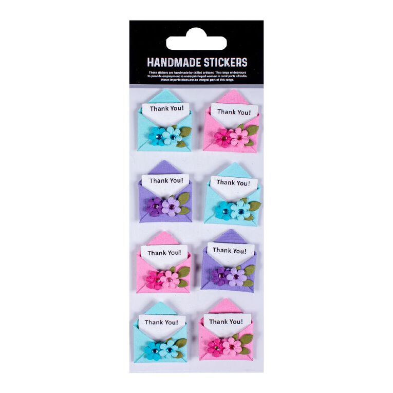 Uniti Craft Adults Hand Made Stickers - Thank You Note 8Pc, , hi-res